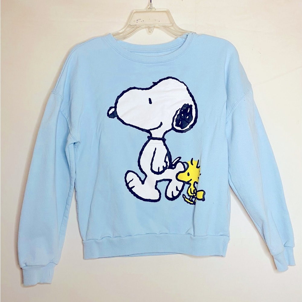 Peanuts Snoopy and Woodstock Sweatshirt, Light Blue, Size XS